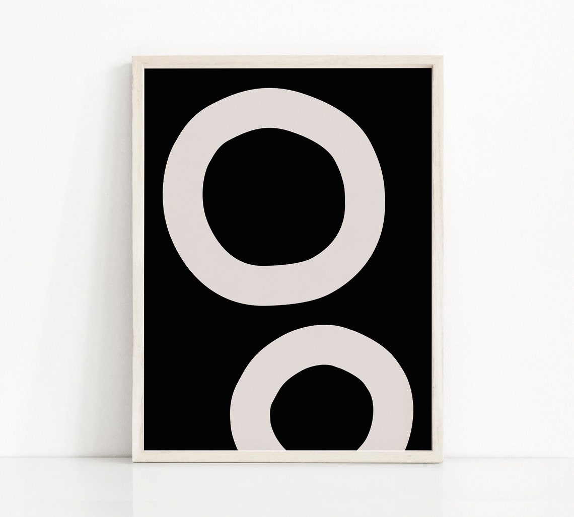 Bold Black And Beige Organic Circle Shapes Modern Abstract Art Poster