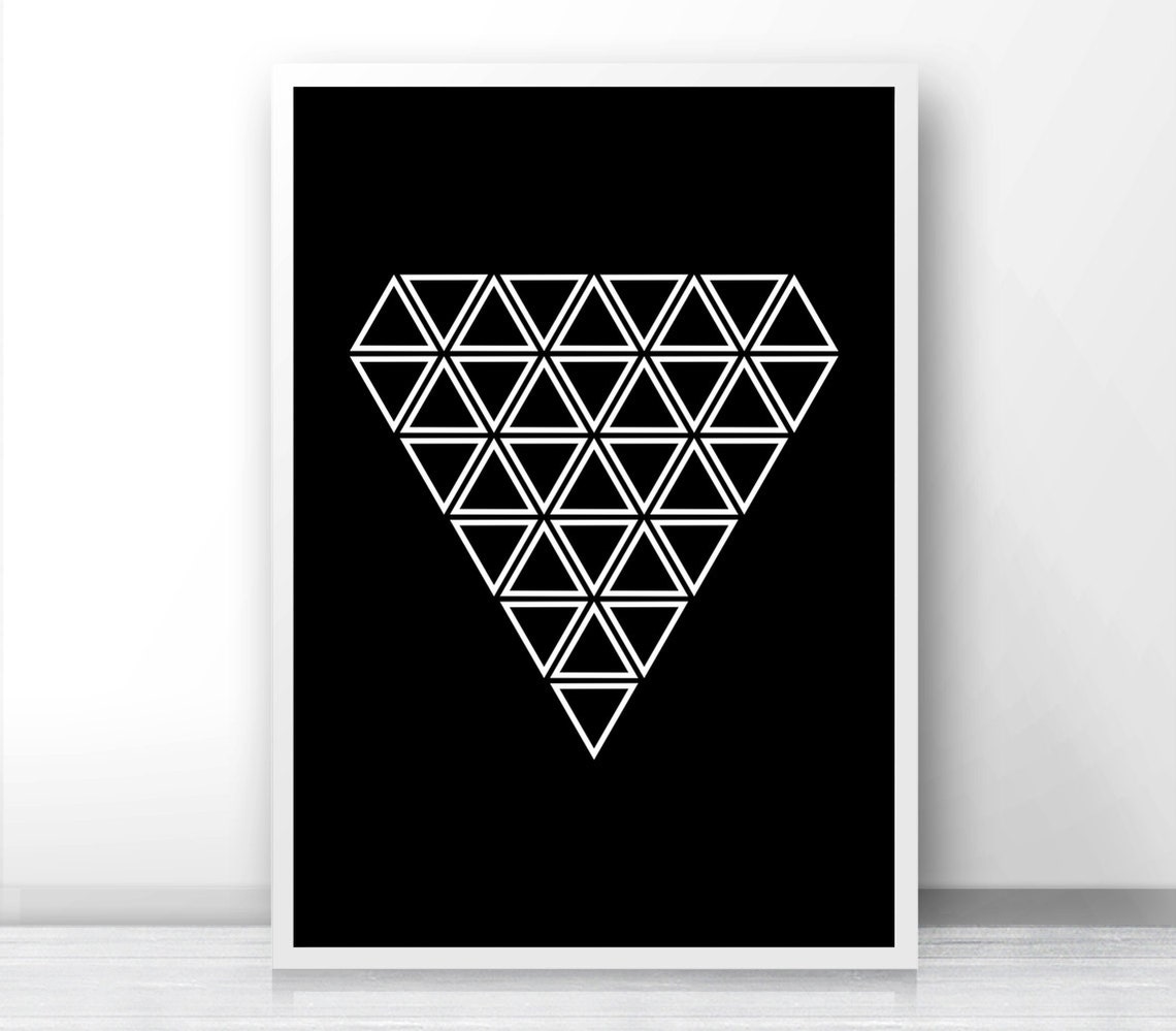 White Triangle Grid On Black Bold Geometric Abstract Monochrome Print - Image 4