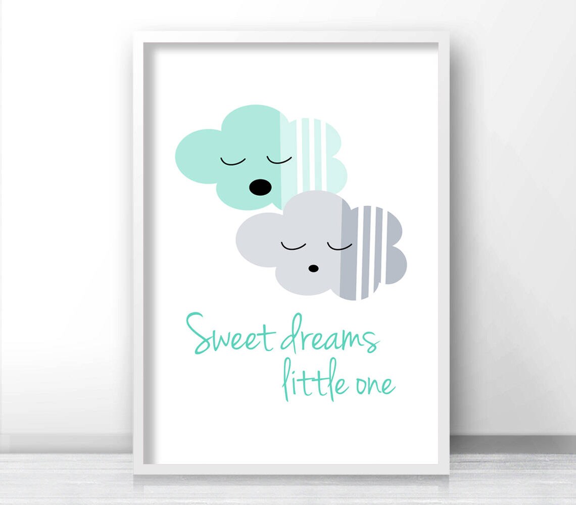 Sweet Dreams Sign Nursery Wall Art Print, Mint Green - Image 4