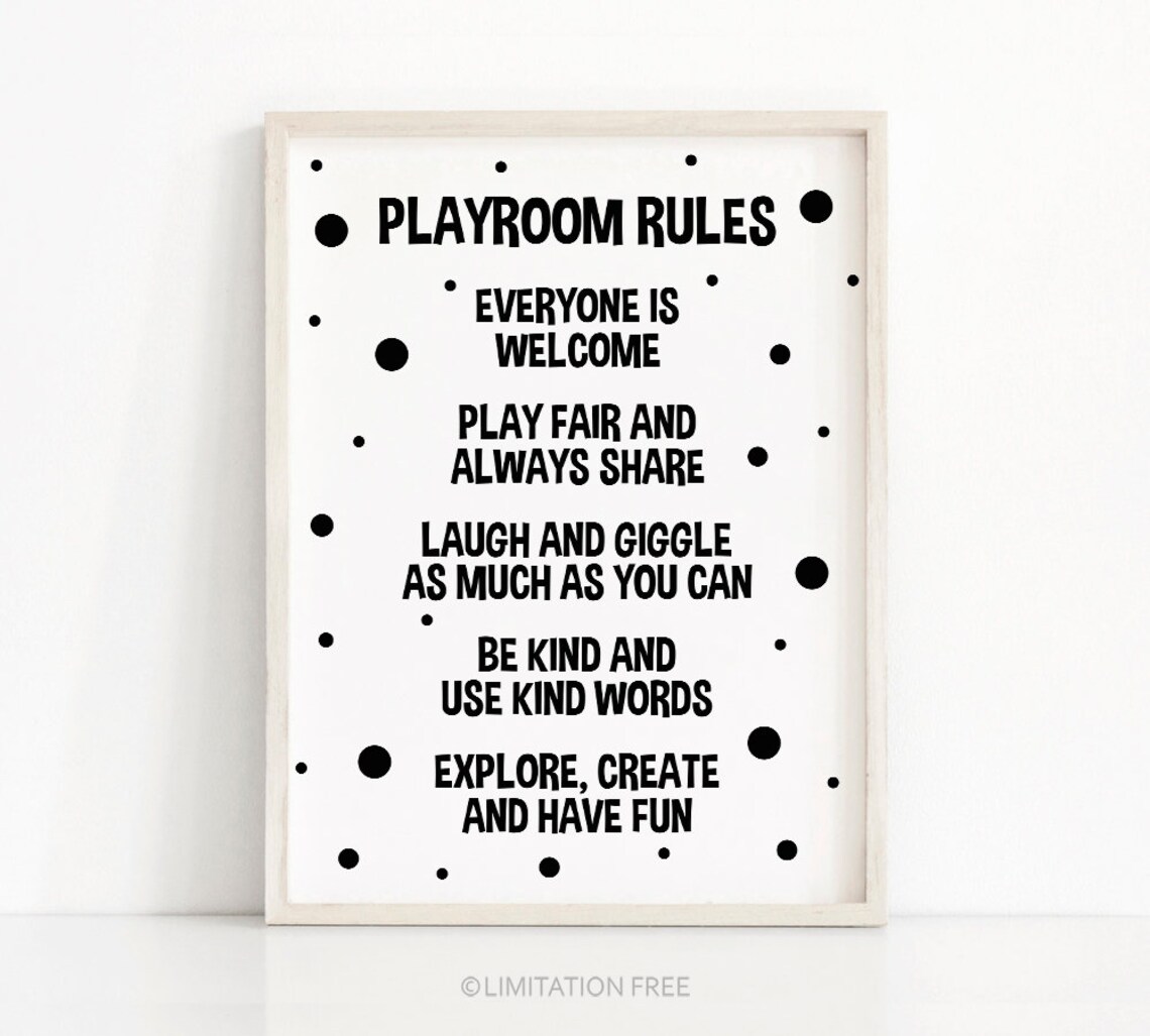 Playroom Rules Monochrome Nursery Wall Art Print