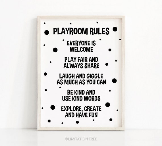 Playroom Rules Monochrome Nursery Wall Art Print