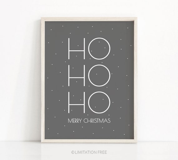 Instant Christmas Holiday Art Print, Grey Decor