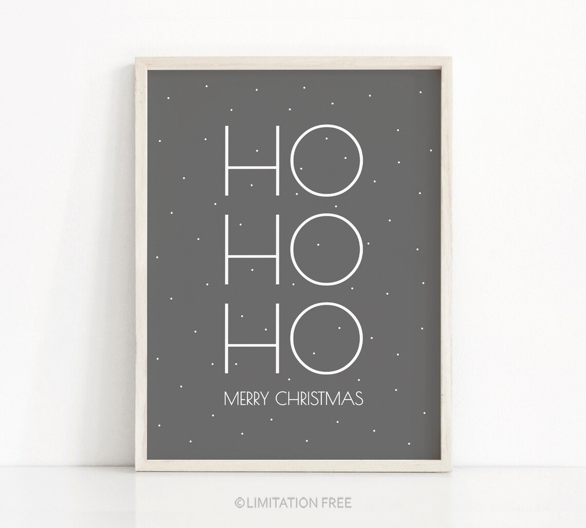 Instant Christmas Holiday Art Print, Grey Decor