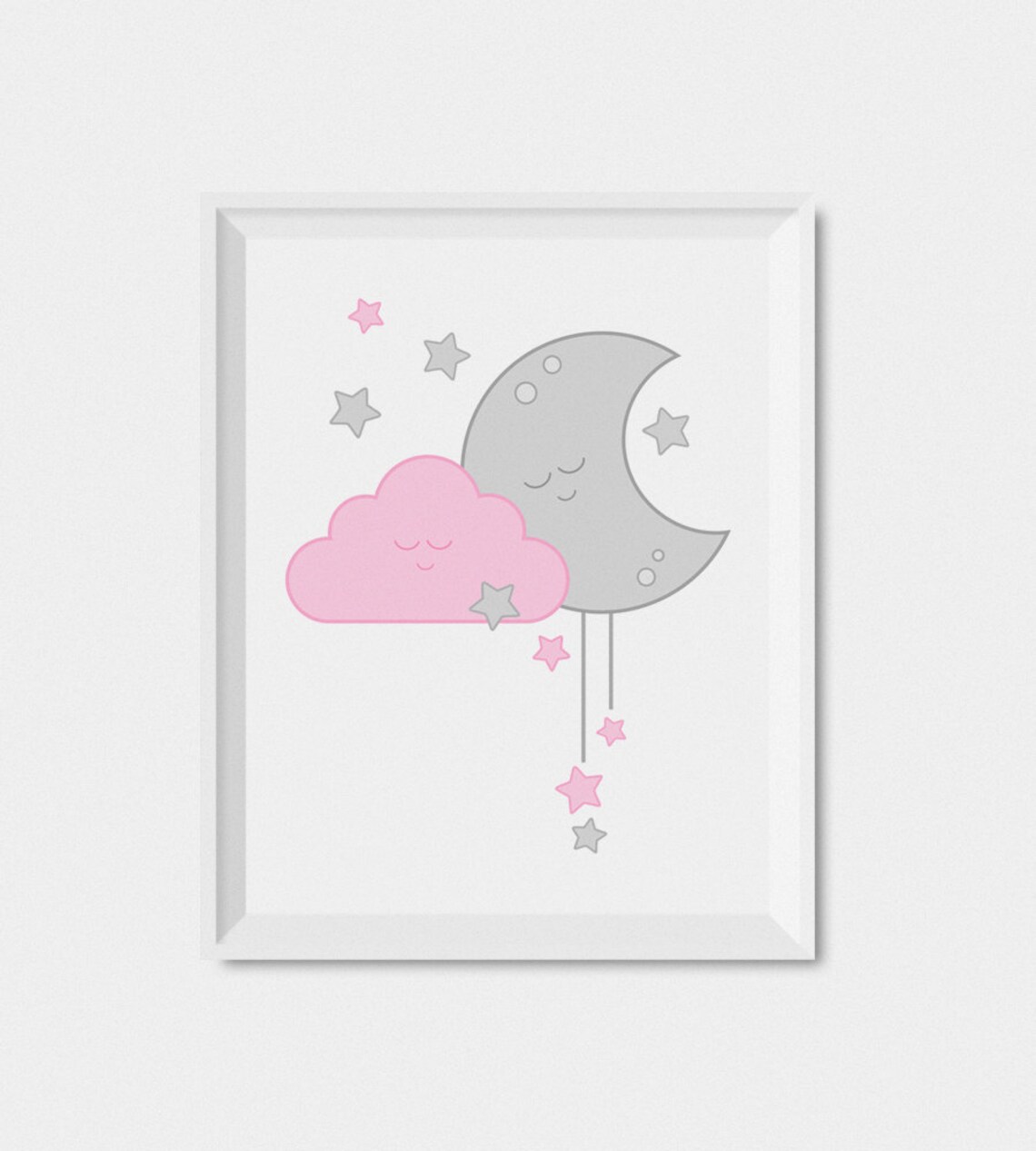 Pink And Gray Moon And Stars Nursery Art Print - Image 3