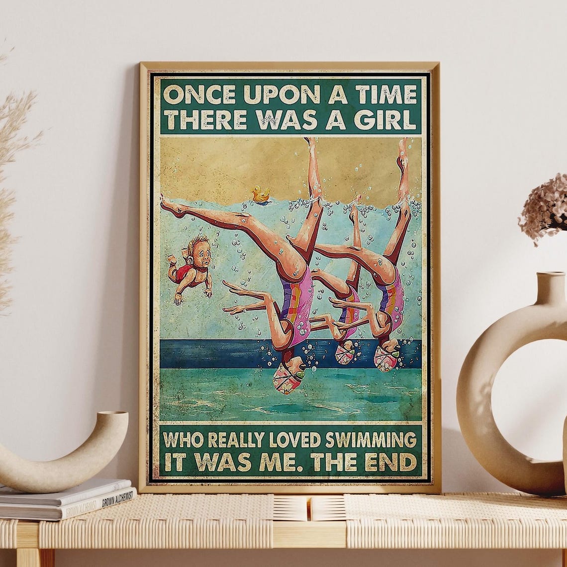 Swimming Girl Pool Art Print There Was A Girl Who Really Loved Swimming Unframed Poster Vintage Swimming Girl Wall Art Swimming Wall Decor