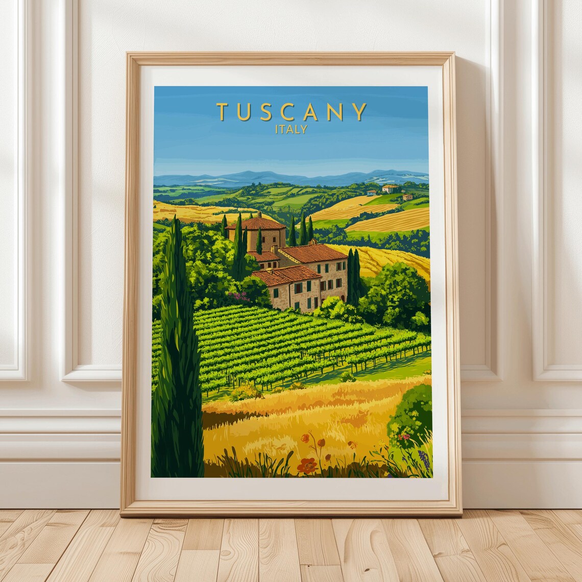 Tuscany Italy Vineyard Farmhouse Rolling Hills Daytime Poster