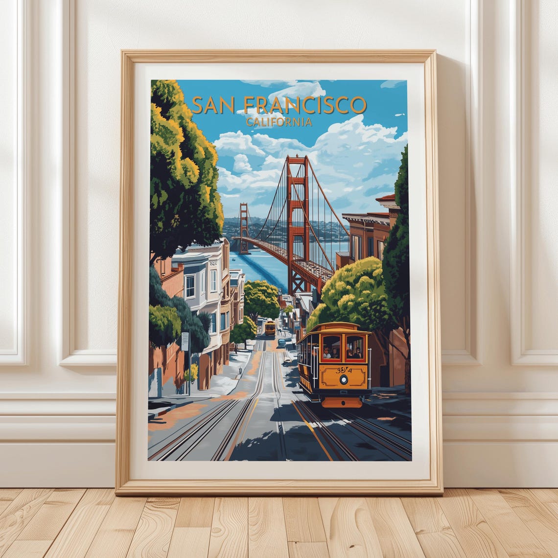 San Francisco California Golden Gate Bridge Cable Car Travel Poster