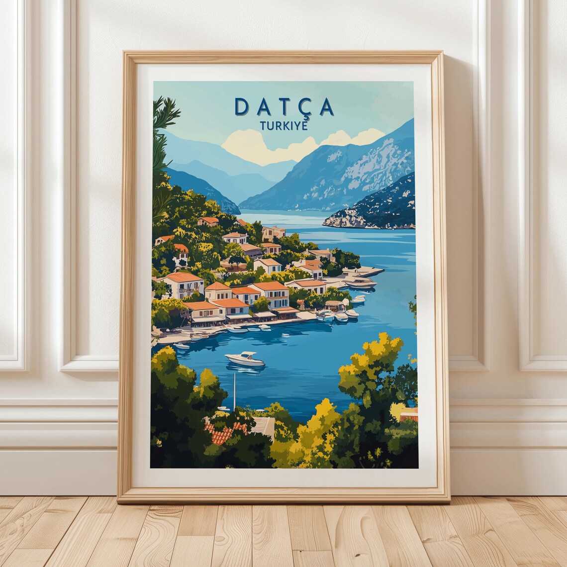 Datça Turkiye Aegean Bay Seaside Villas Boats Mountain Coast Poster