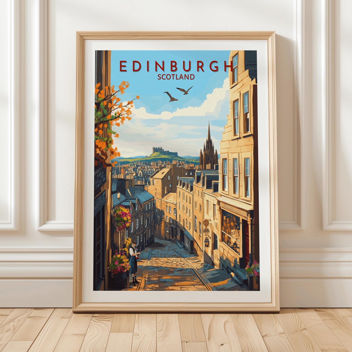 Edinburgh Scotland Old Town Street Bagpiper Castle View Poster