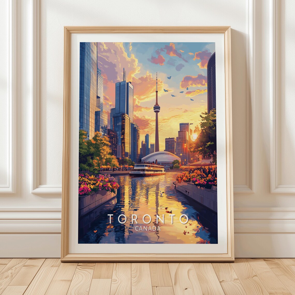 Toronto Canada Sunset Waterfront CN Tower City Skyline Travel Poster
