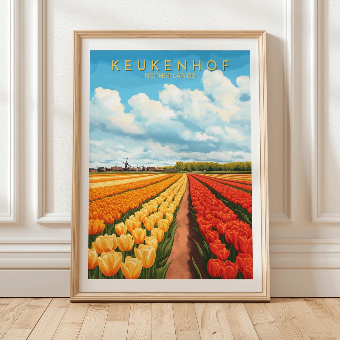 Keukenhof Netherlands Tulip Fields and Windmills Spring Poster