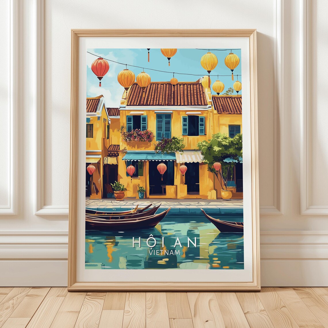 Hoi An Vietnam Colorful Lanterns Yellow Buildings Riverside Poster
