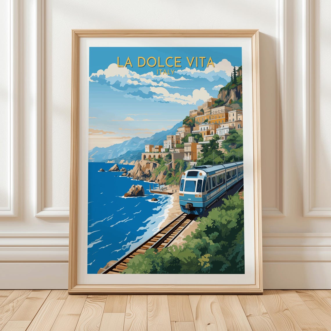 La Dolce Vita Italy Coastal Train Seaside Railway Travel Poster
