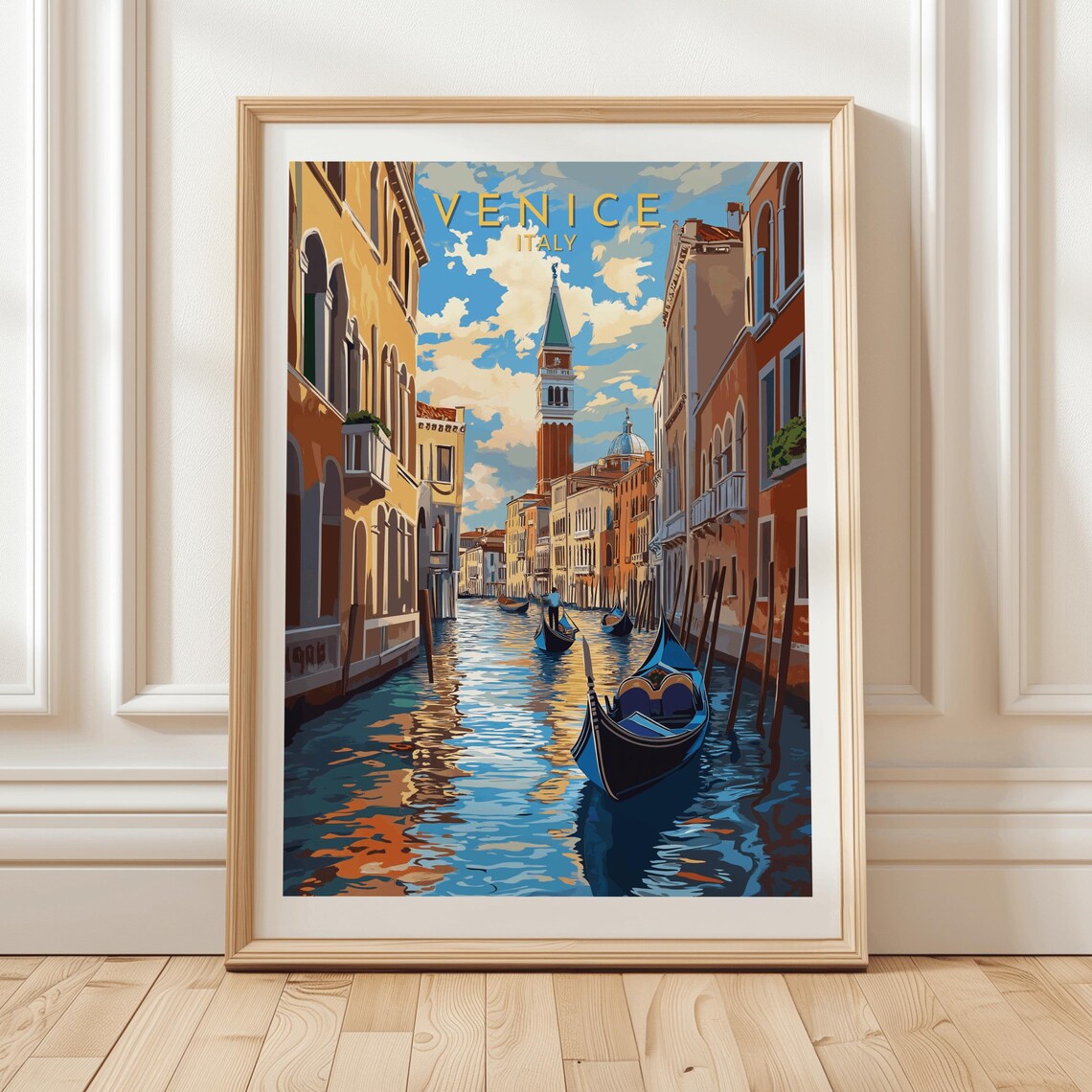 Venice Italy Canal Gondolas St Mark's Campanile Blue Sky Poster