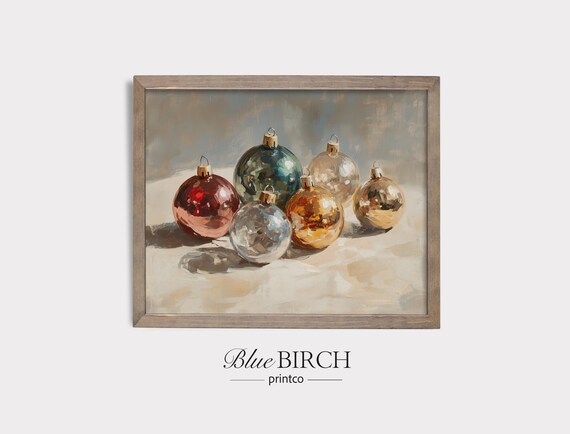 Glass Christmas Ornaments Still Life In Red Gold Silver Oil Painting Poster