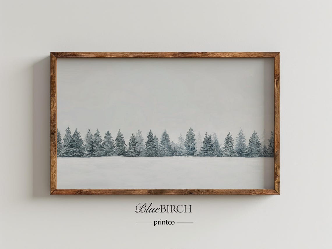 Minimal Winter Pine Forest Neutral Scandinavian Snowy Poster