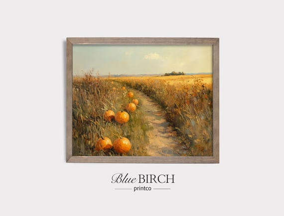 Autumn Pumpkin Field Print Rustic Harvest Wall Art Country Landscape Painting Farmhouse Fall Decor Vintage Thanksgiving Artwork 58