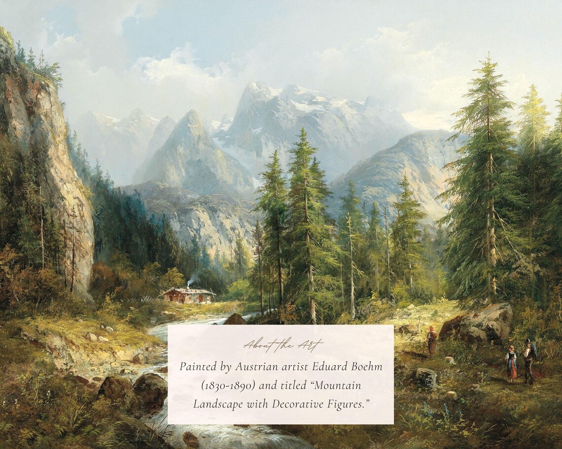 Vintage Mountain Landscape Art Print, Victorian Forest - Image 2