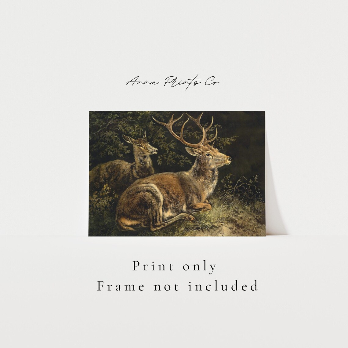 Antique Deer Painting, Rustic Vintage Wall Art Print - Image 3