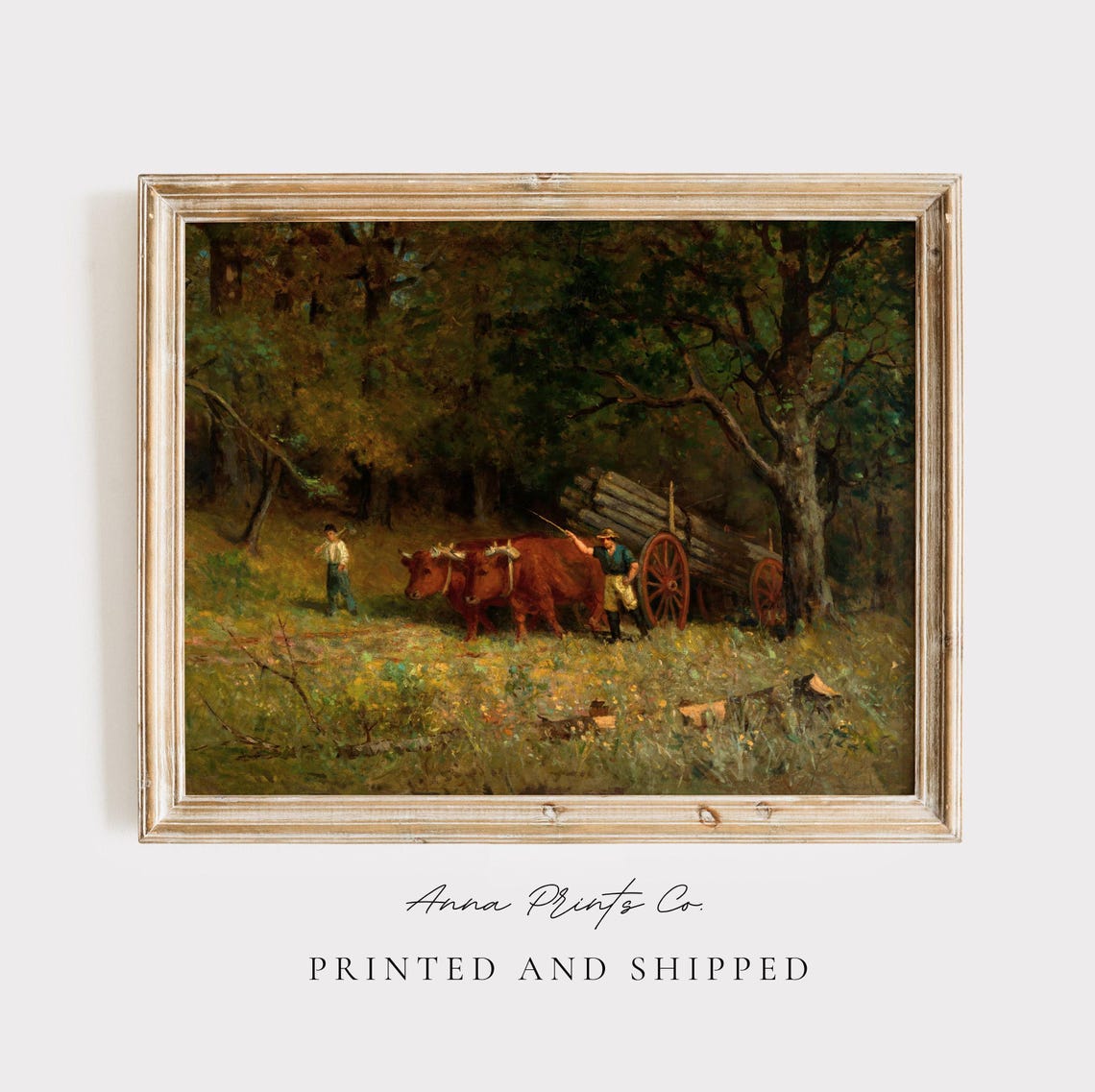 Farmers With Oxen Pulling Log Wagon Forest Clearing Vintage Art Print - Image 3