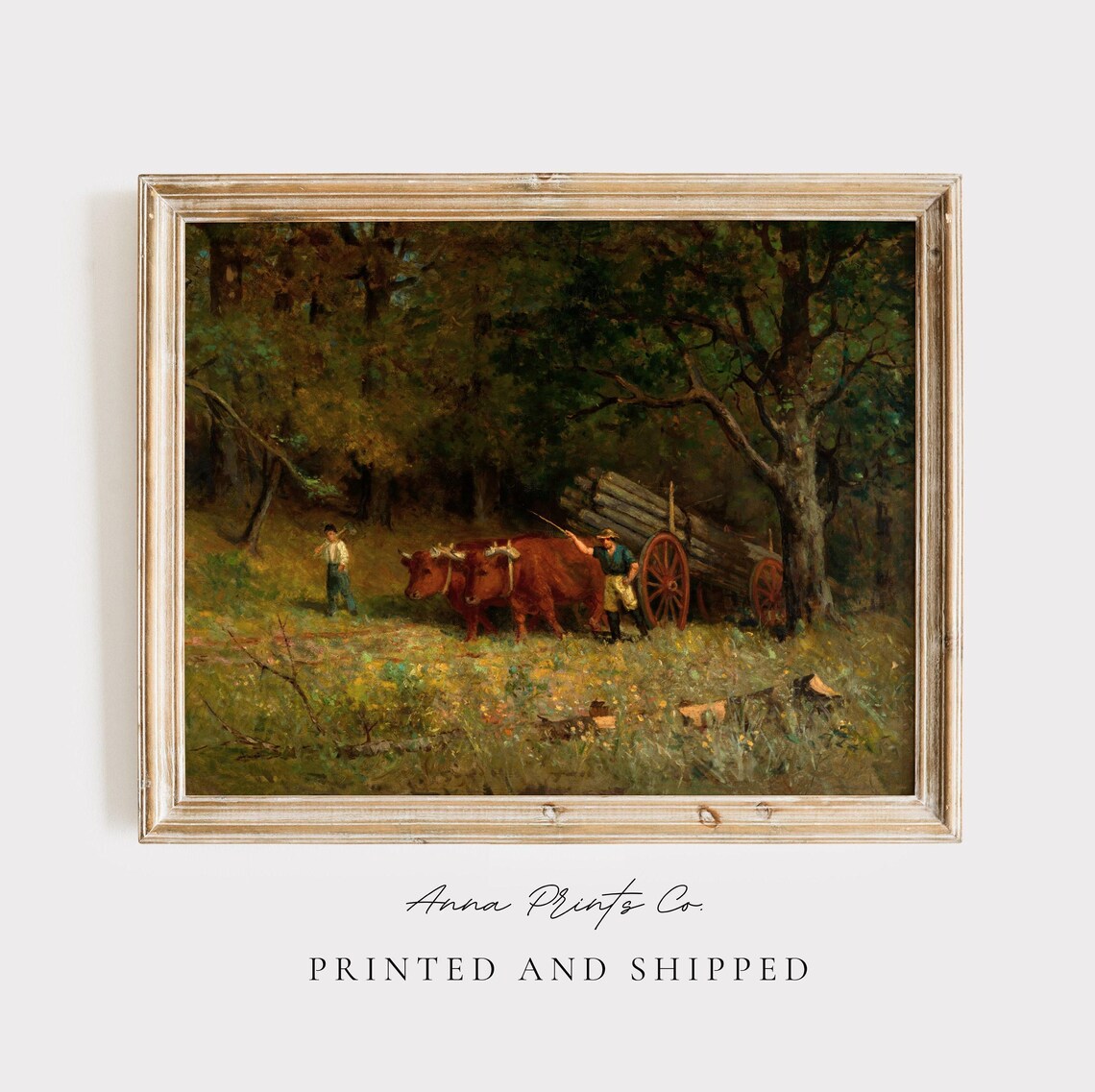 Mailed Gicle Print Farmers With Oxen Vintage Painting Moody Landscape Artwork Antique Country Farmhouse Decor Fine Art Print - Image 3