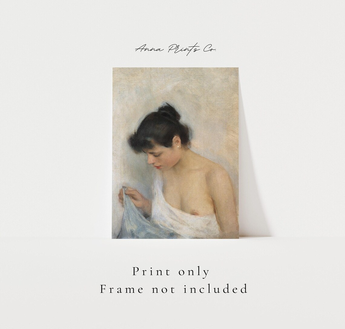 Study of a Woman Vintage Oil Painting Print Neutral Portrait Wall Art - Image 3