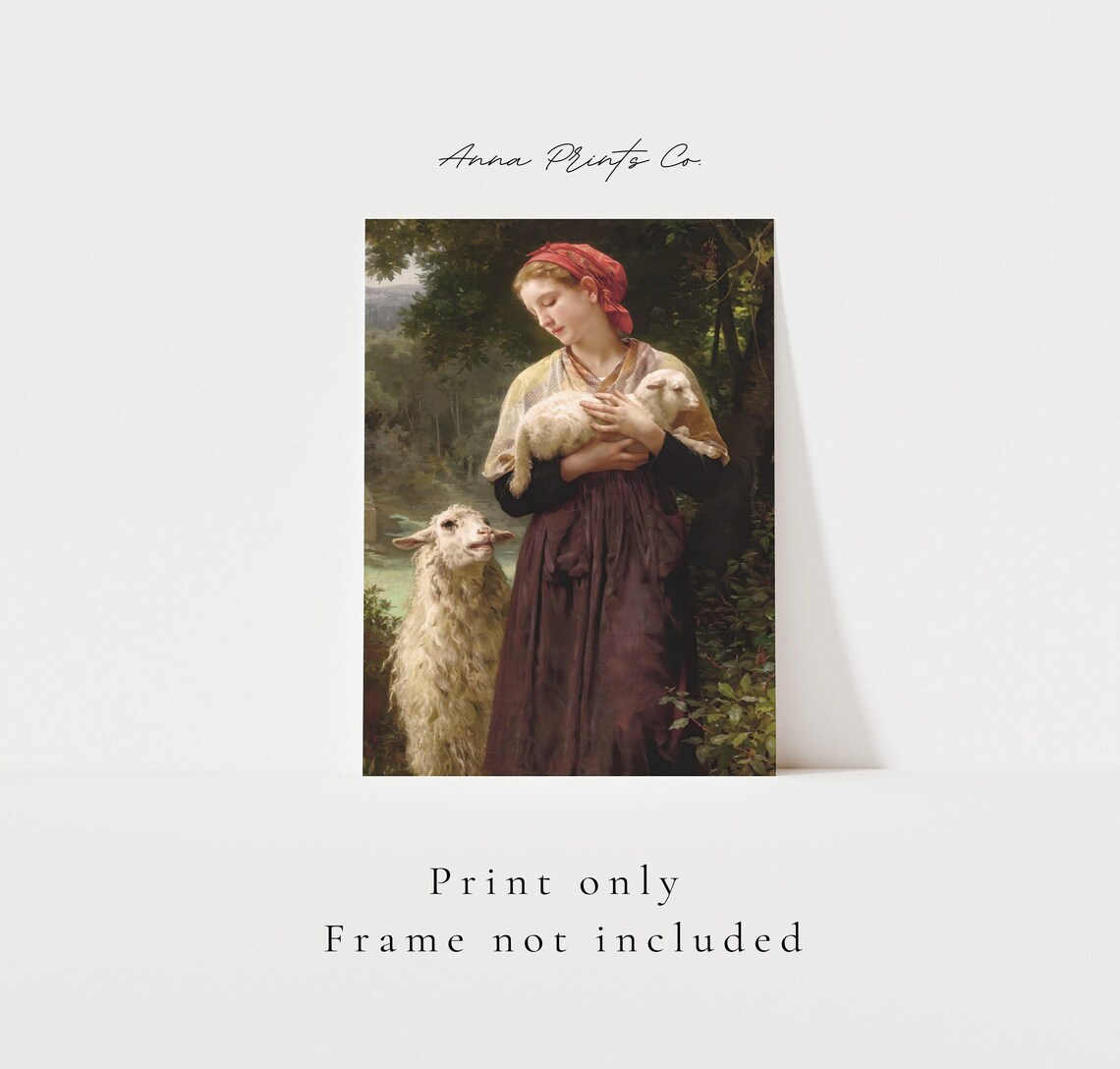 William Bouguereau Girl With Newborn Lamb Art Print - Image 3