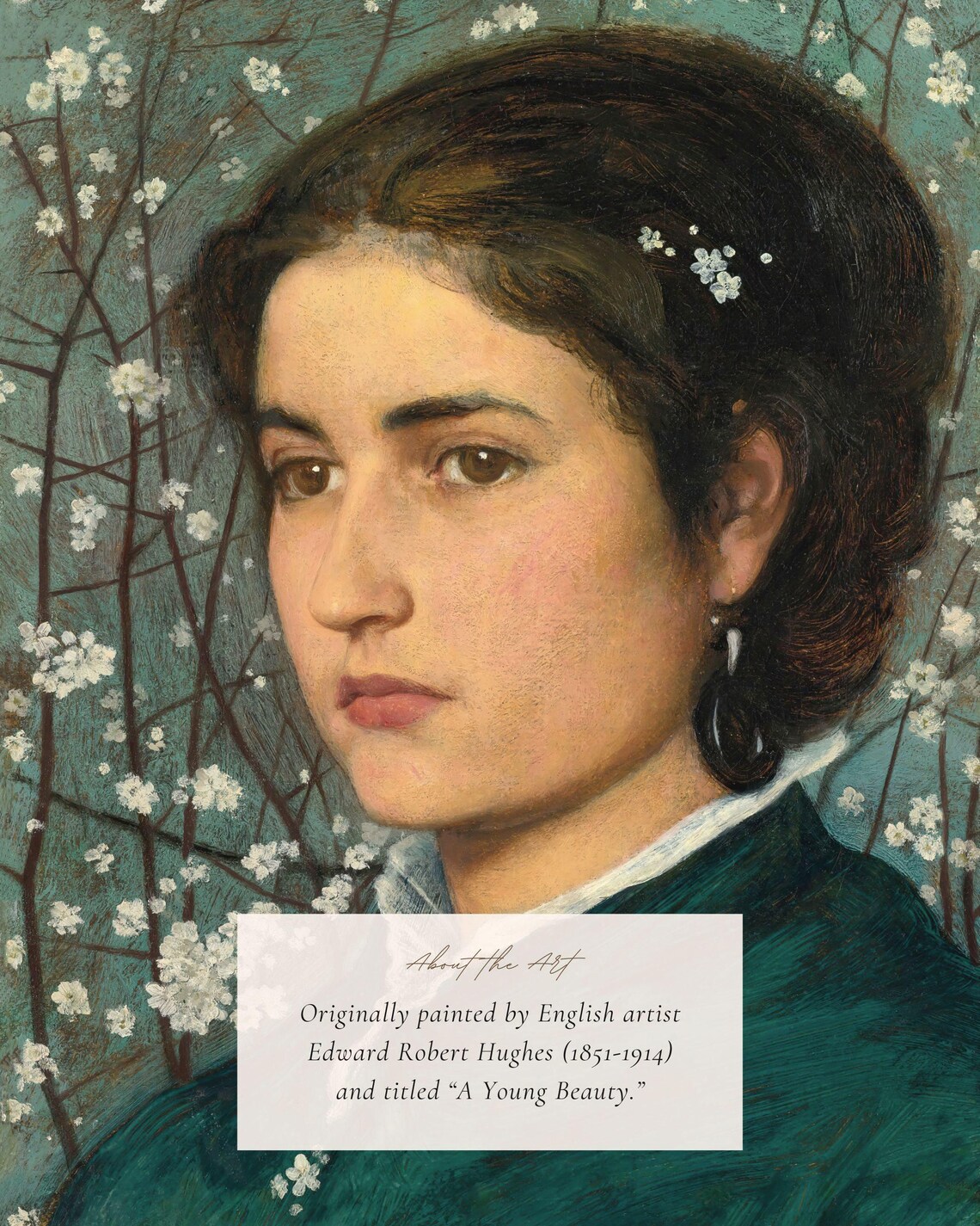 Young Woman Portrait Vintage Painting Print Blossom Background Wall Art - Image 2