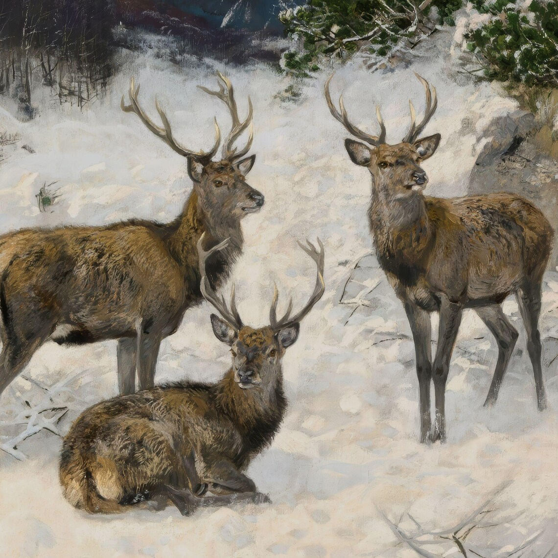 Vintage Reindeer Painting, Rustic Christmas Wall Art - Image 2