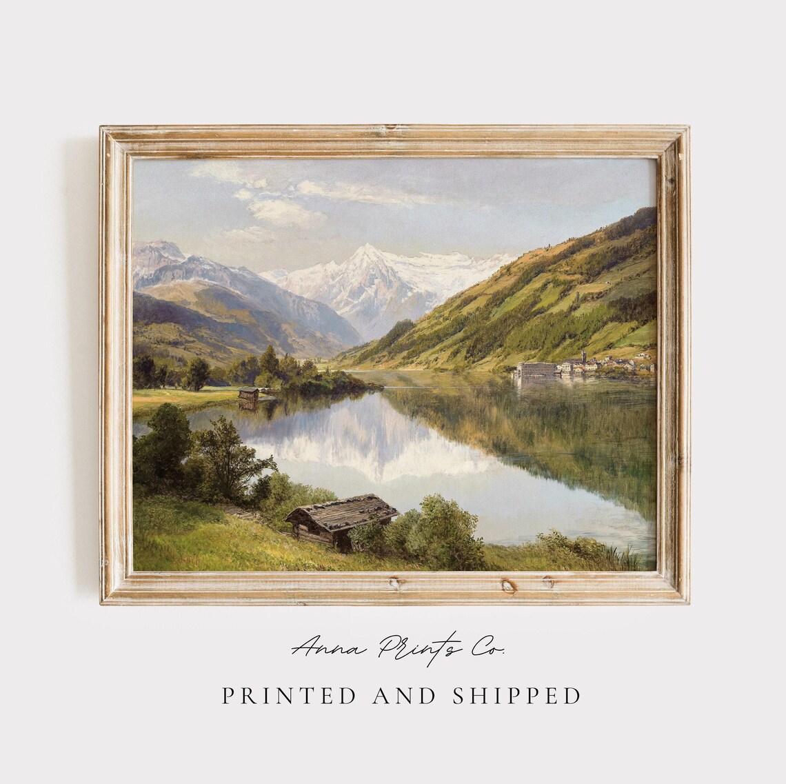 Mountain Lake Landscape, Vintage European Art Print