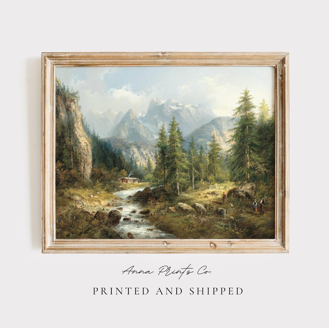 Vintage Mountain Landscape Art Print, Victorian Forest