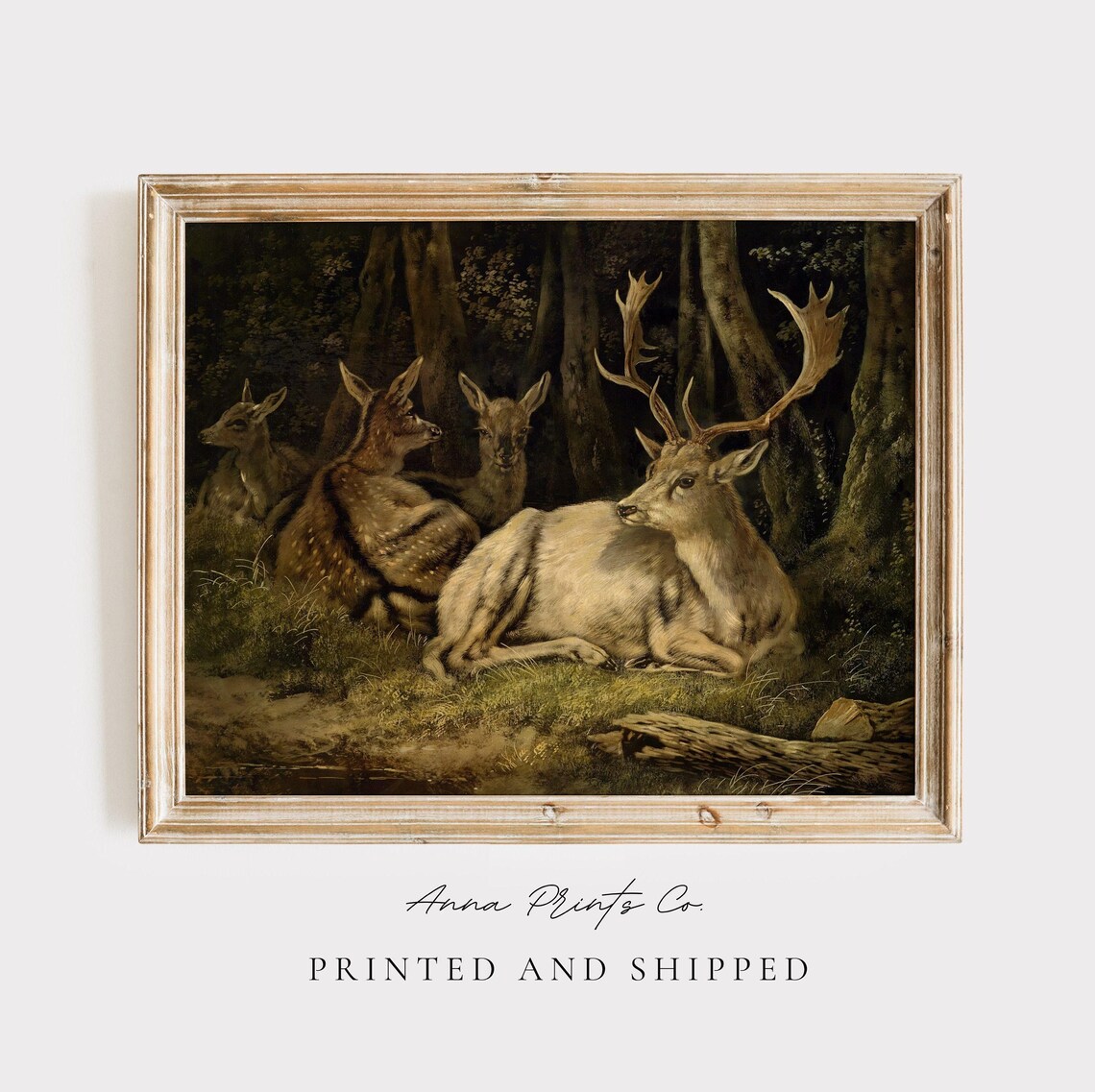 Vintage Deer Painting, Rustic Cabin Art Print