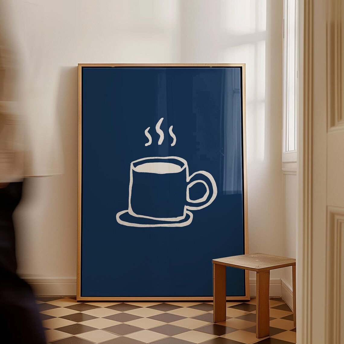 Kitchen Coffee Bar Wall Art Print, Navy Blue