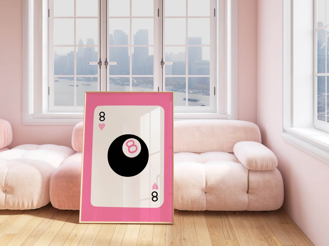 Pink Y2k Lucky Eight Playing Card Heart Eight Ball Decor Poster - Image 2