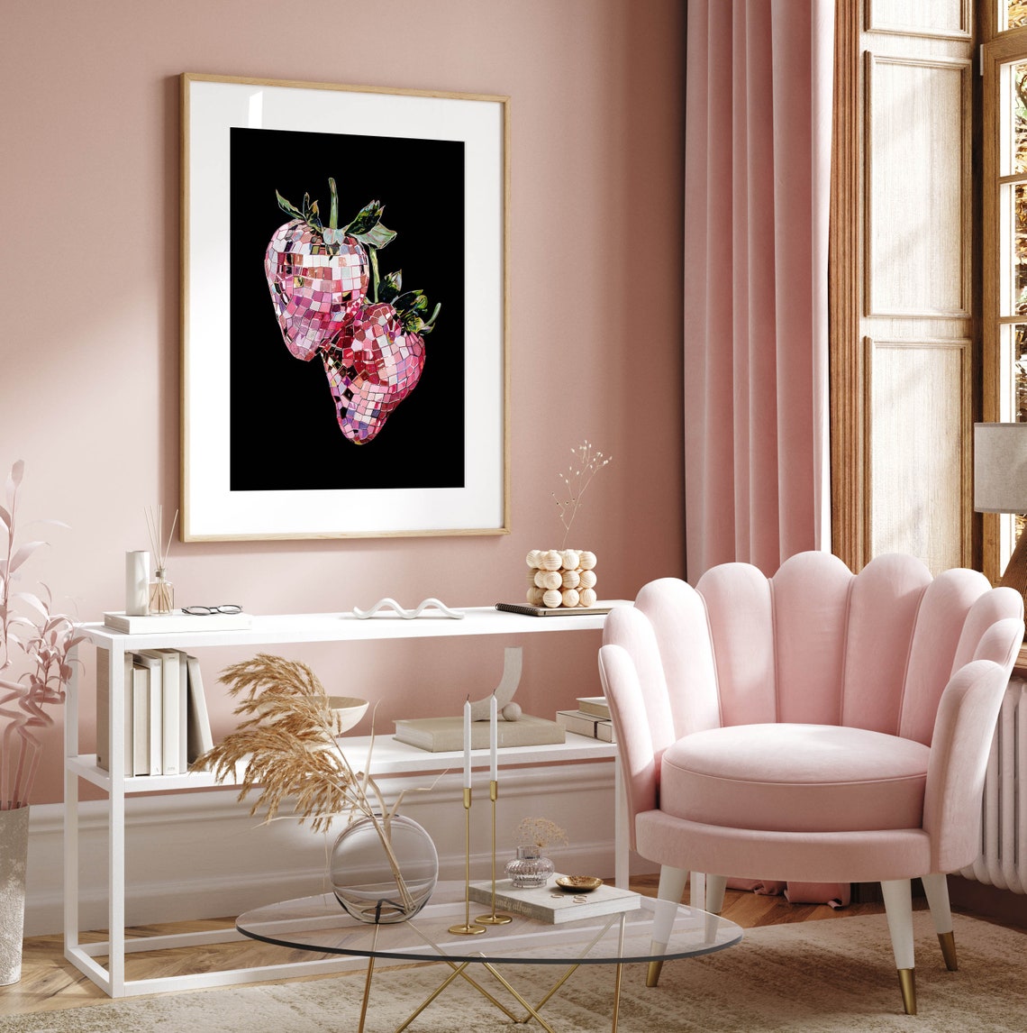 Disco Ball Strawberry Pink Mosaic Y2K Aesthetic Pop Art Poster - Image 2