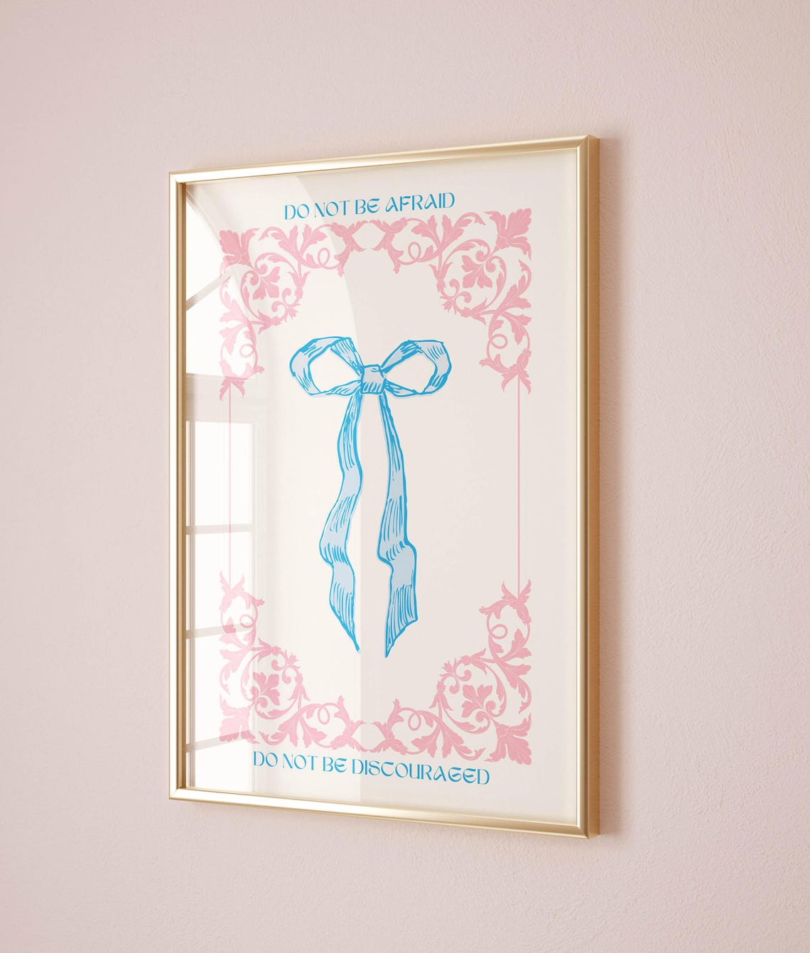 Do Not Be Afraid Blue Bow Scripture Pink Ornate Christian Poster - Image 2