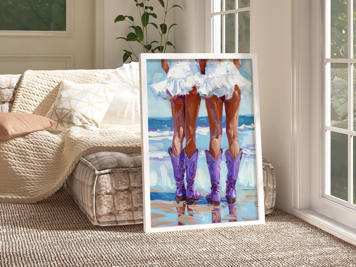Cowgirl Boots on the Beach Coastal Western Ocean Painting Wall Poster - Image 3