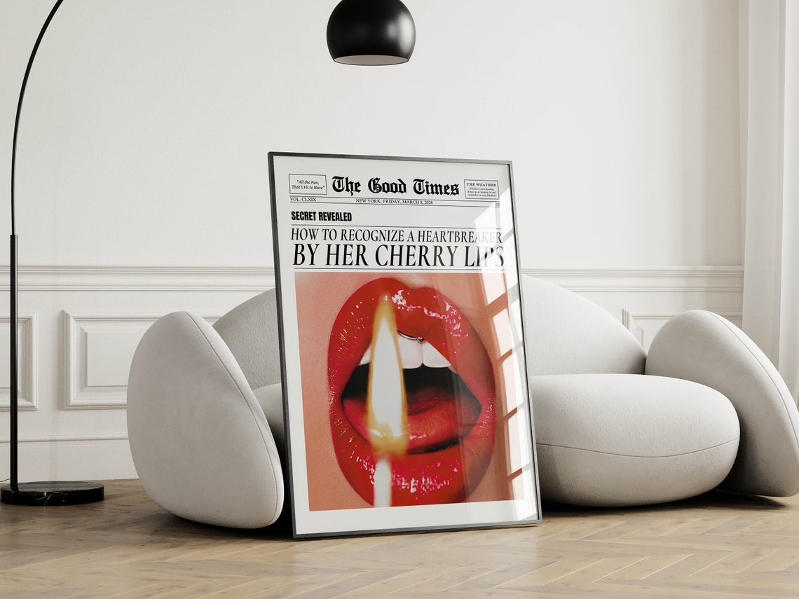 Cherry Lips Heartbreaker Newspaper Headline Vintage Pop Art Poster - Image 2