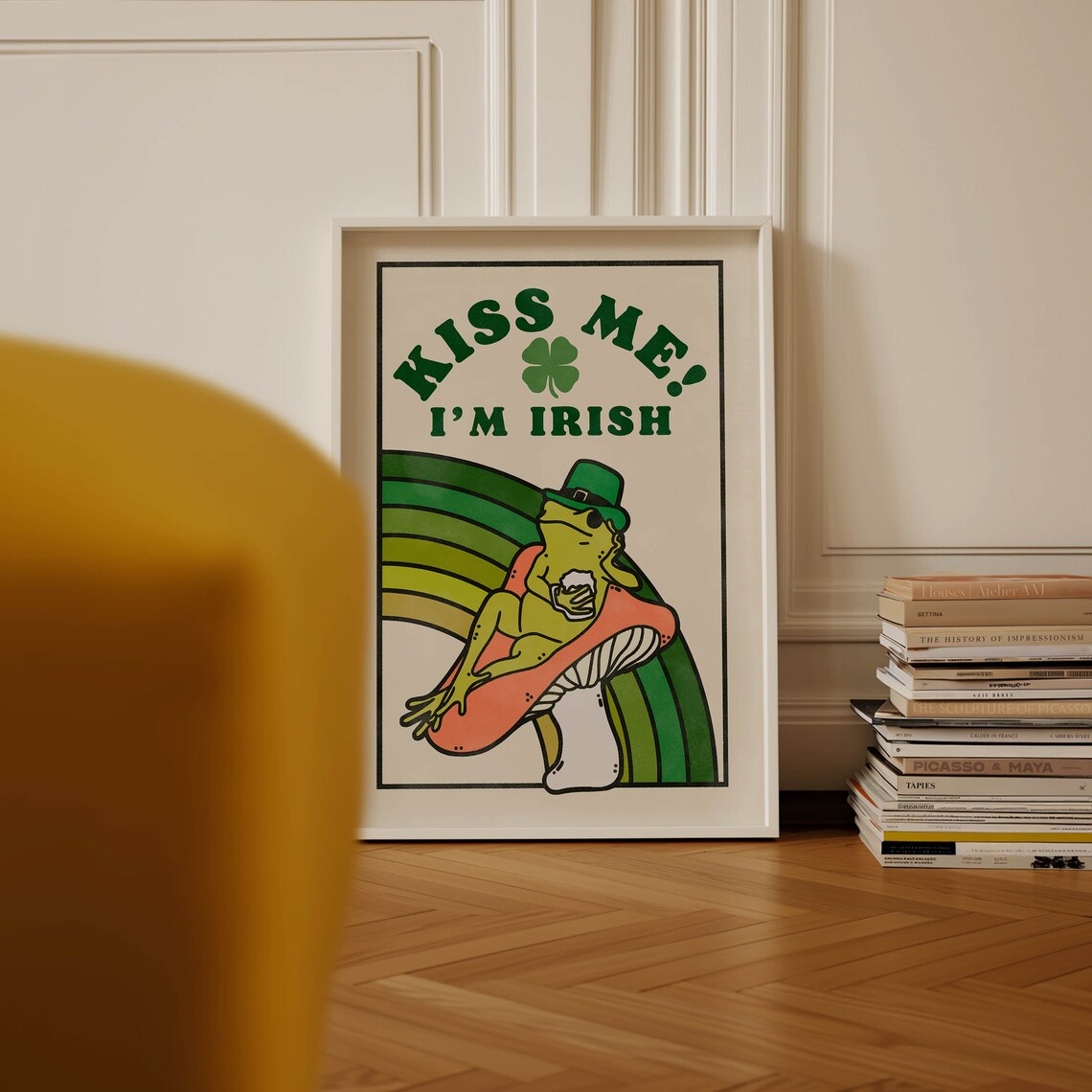 Kiss Me I'm Irish Frog Poster, Retro Cottagecore - Image 3