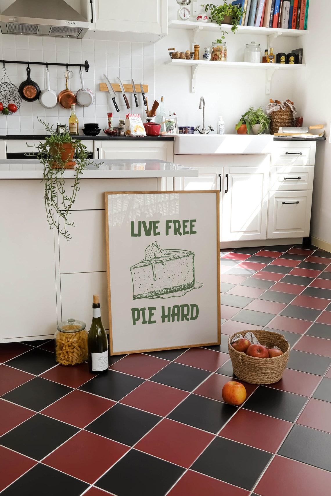 Live Free Pie Hard Cake Dessert Funny Retro Kitchen Quote Poster - Image 2