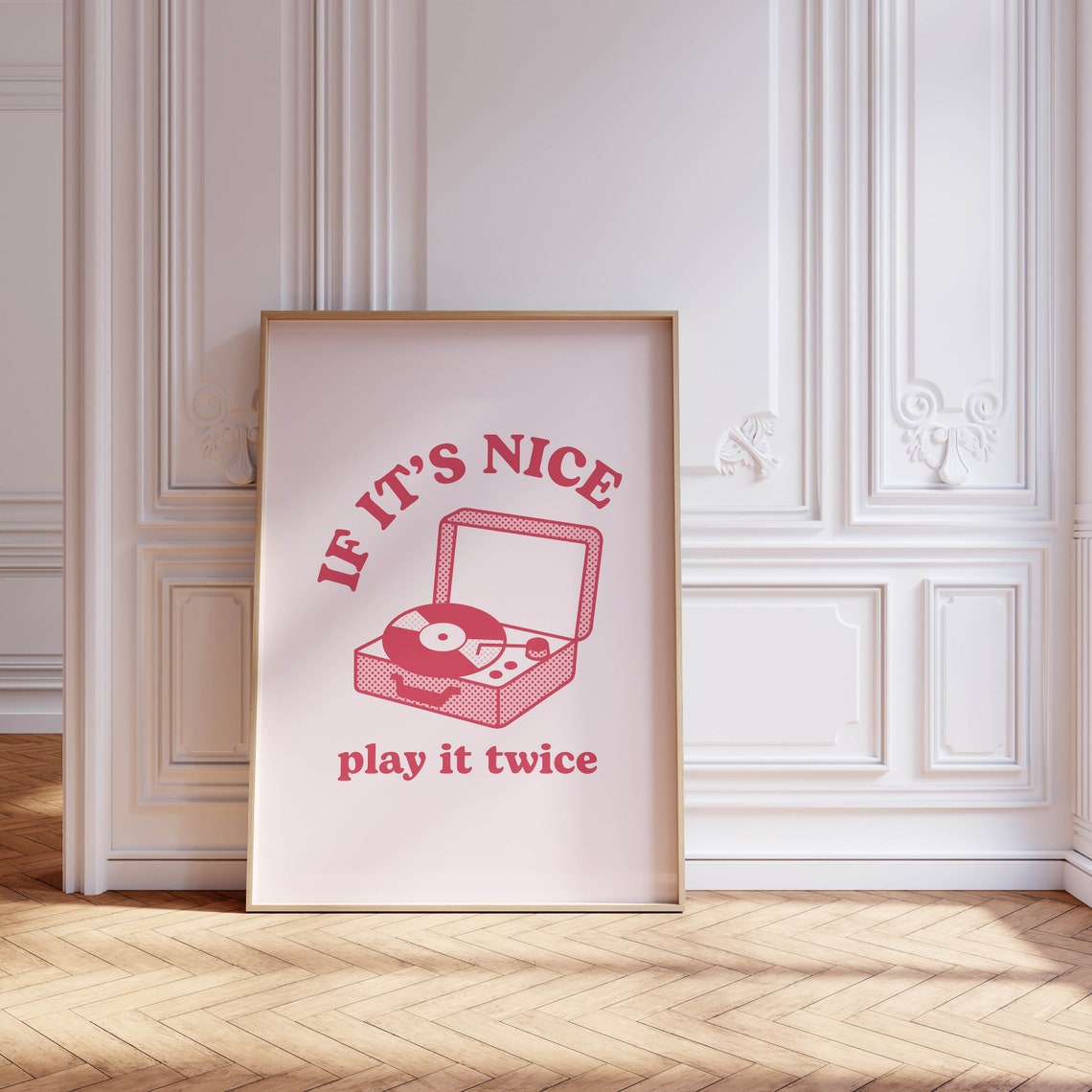 If It's Nice Play It Twice Retro Pink Record Player Quote Print - Image 2
