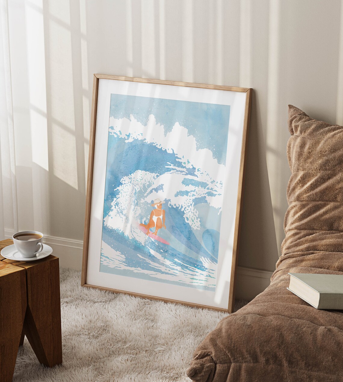 Coastal Cowgirl Surf Decor Poster, Blue Aesthetic