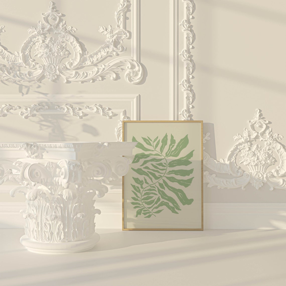 Sage Green Abstract Botanical Leaf Branch Minimalist Wall Poster - Image 2