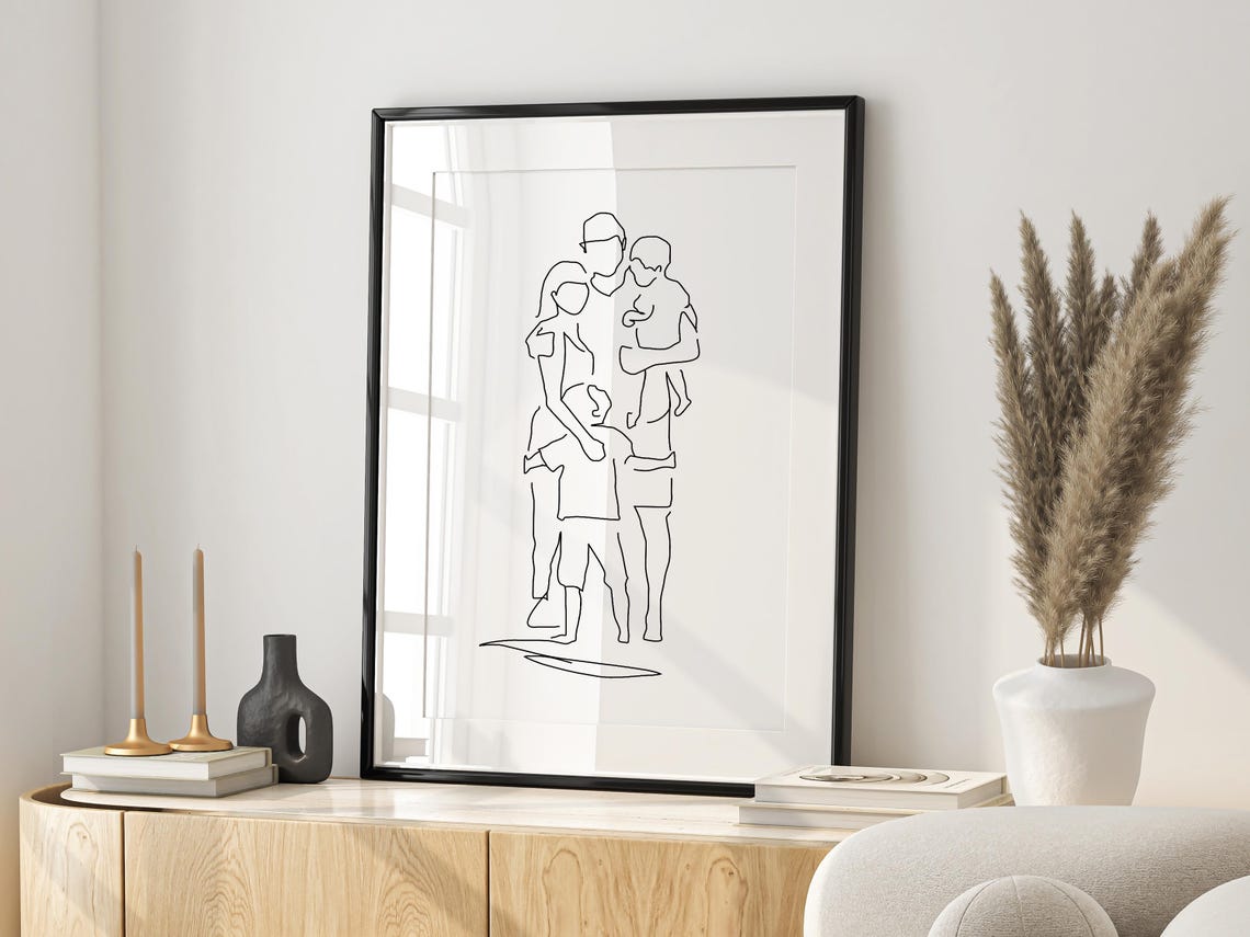 Happy Parents with Baby and Toddler Family Hug Line Art Poster - Image 2