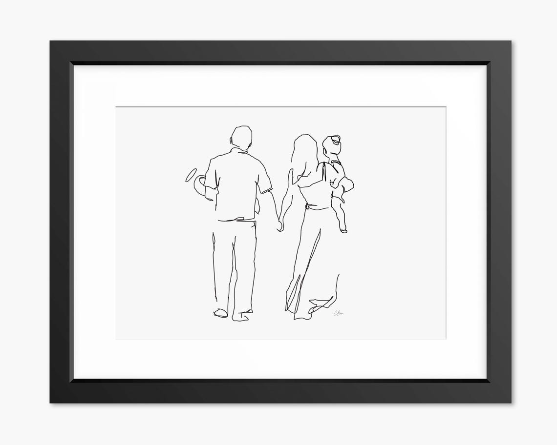 Family Print With Angel Baby Family Illustration Family Line Art Family Gift Print Family Sketch Angel Baby Family Wall Art Gift