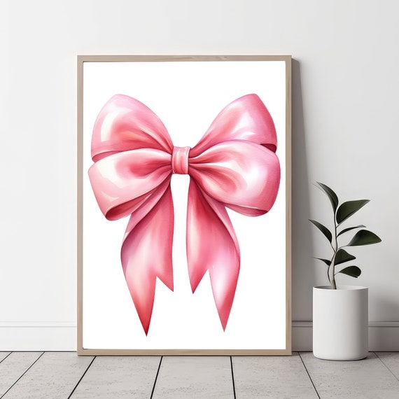 Balletcore Wall Art Pink Bow Painting Coquette Room Print Aesthetic Teen Girls Blush Preppy Girly Poster Dorm College Apartment Decor