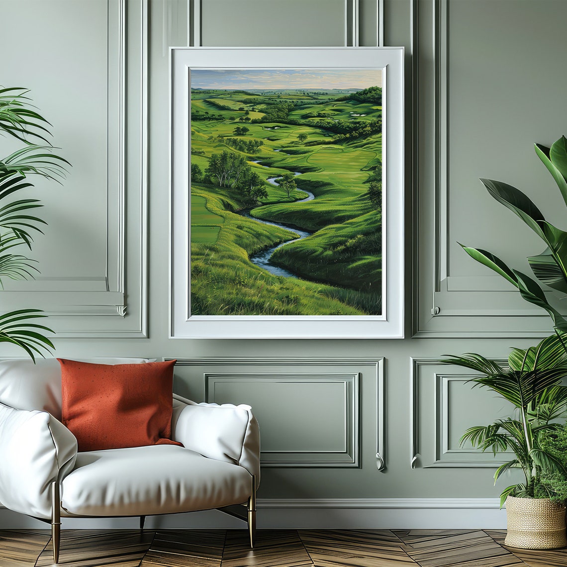 Lush Green Golf Course Rolling Fairways Stream Landscape Poster - Image 3