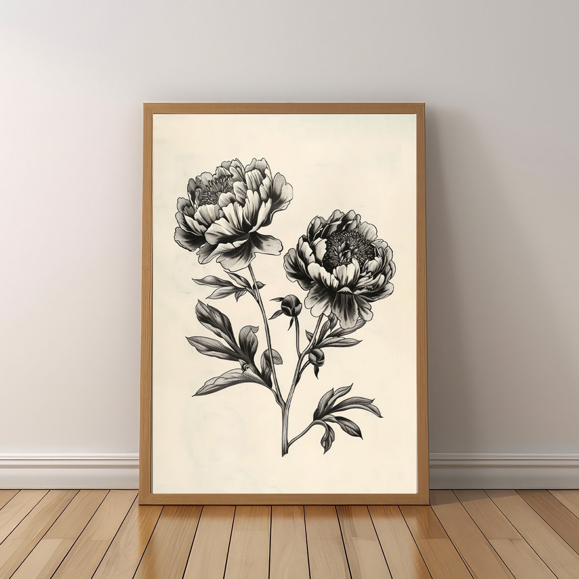 Elegant Vintage Black And White Peony Botanical Artwork Poster - Image 5