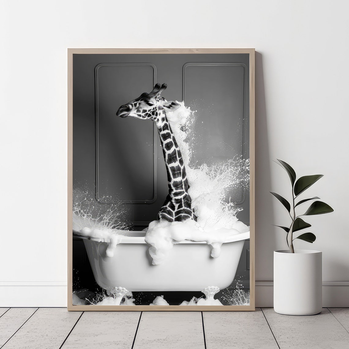 Cute Baby Giraffe In Tub Wall Art Giraffe Photo Giraffe Art Bathroom Art Print