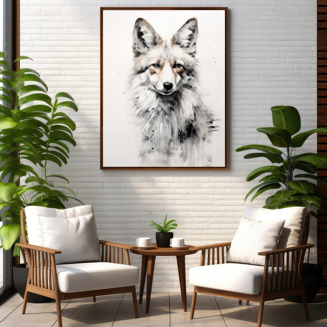 Minimalist Fox Portrait Sketch Grey Woodland Neutral Nursery Wall Art - Image 2